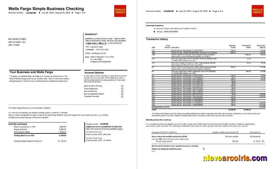 USA Wells Fargo Bank Simple Business Checking 4p
